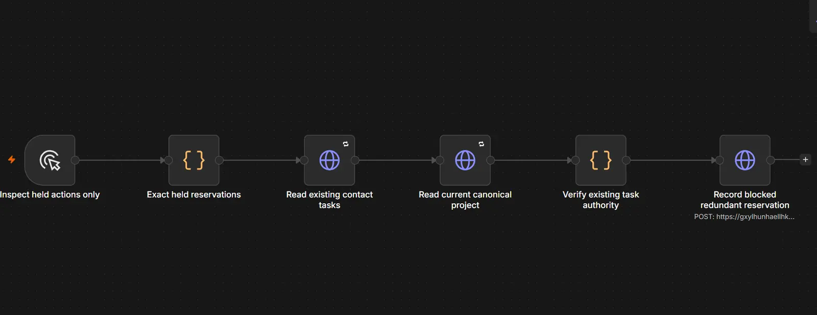 n8n held-reservation inspection: verify existing task authority before recording a blocked reservation